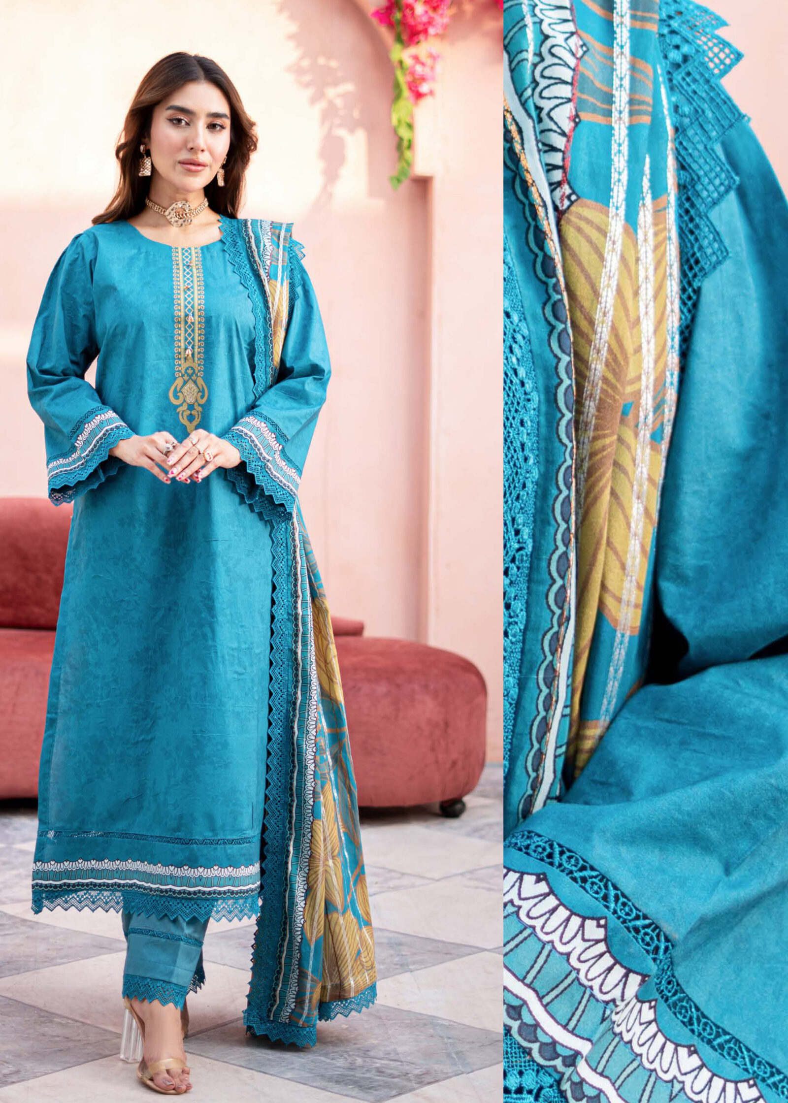 Alzohaib Cambric Prints Lawn Jacquard Dupatta Edition '24