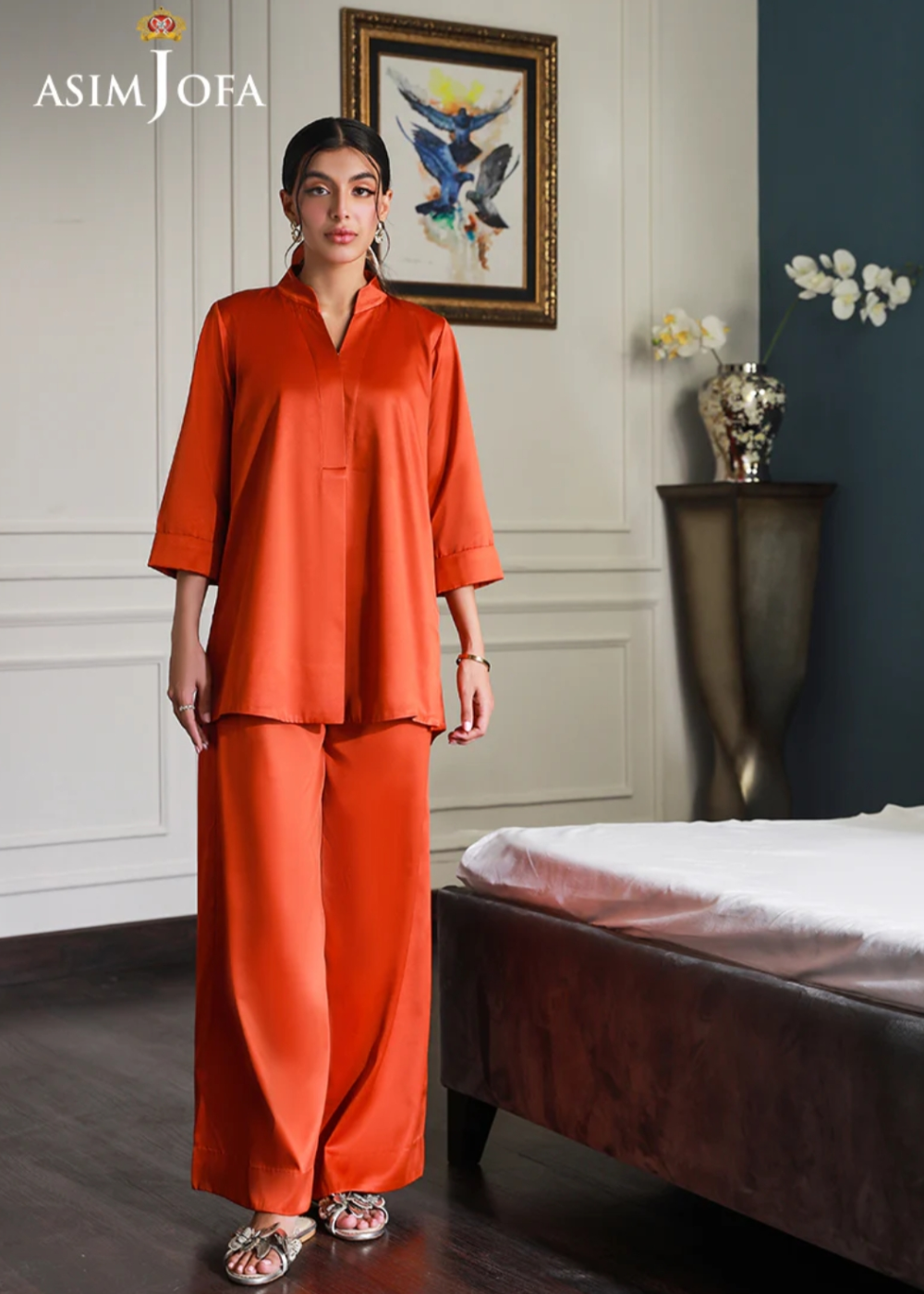 AsimJofa LoungeWear Orange AsimJofa | Lounge Wear 2Pc Pret